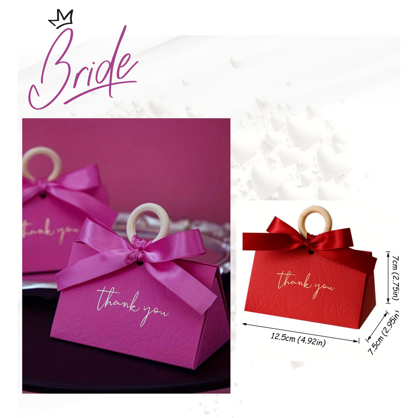 Bride - Cajas de Regalo Con Cinta Y Anillo de Madera (20 piezas)