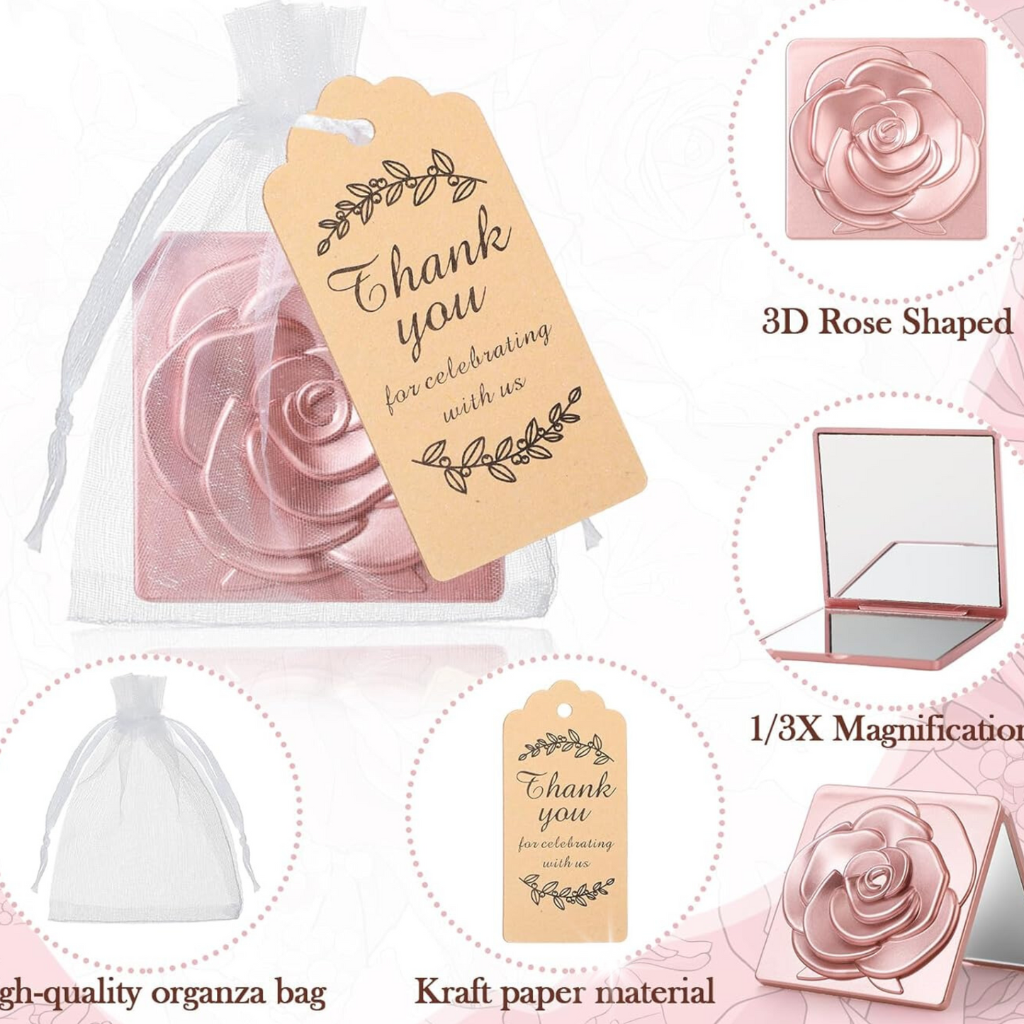Bride - Espejo con Diseño de Flor (Oro Rosado)