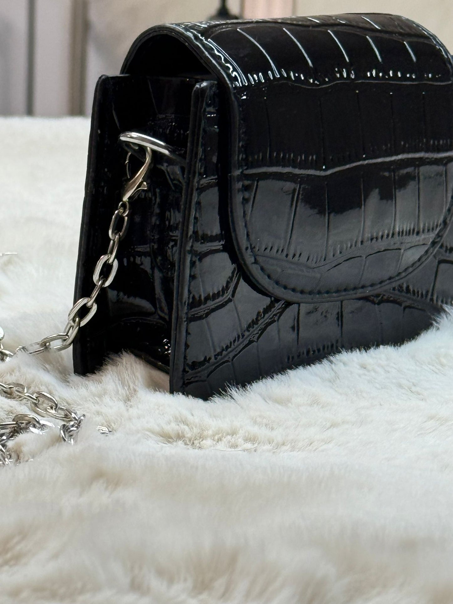 Cartera Negra Efecto Cocodrilo