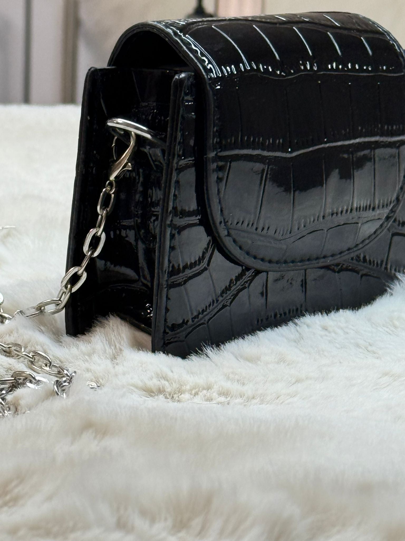Cartera Negra Efecto Cocodrilo